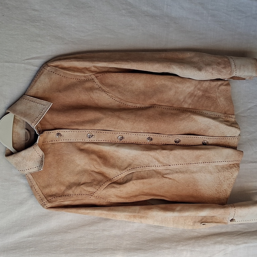 Indigo Palms Denim Company Leather Shirt Size S Tan 100% Leather